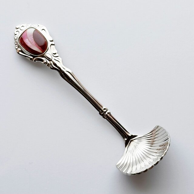 アンティークシュガースプーン【Ruby Red】七宝焼のカトラリー 純銀胎