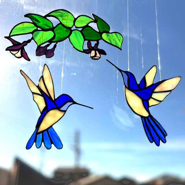 ステンドグラス サンキャッチャー『Hummingbird～瑠璃色のハチドリ