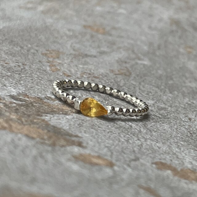 イエロー サファイア 0.4ct しずく 2点留め シルバーSV925リング