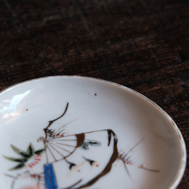 扇子と松竹梅◇瀬戸焼 色絵金彩小皿 骨董・antiques 丁寧な暮らしに
