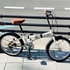 折りたたみ自転車20インチホワイト (樽) 桃谷の折りたたみ自転車の中古