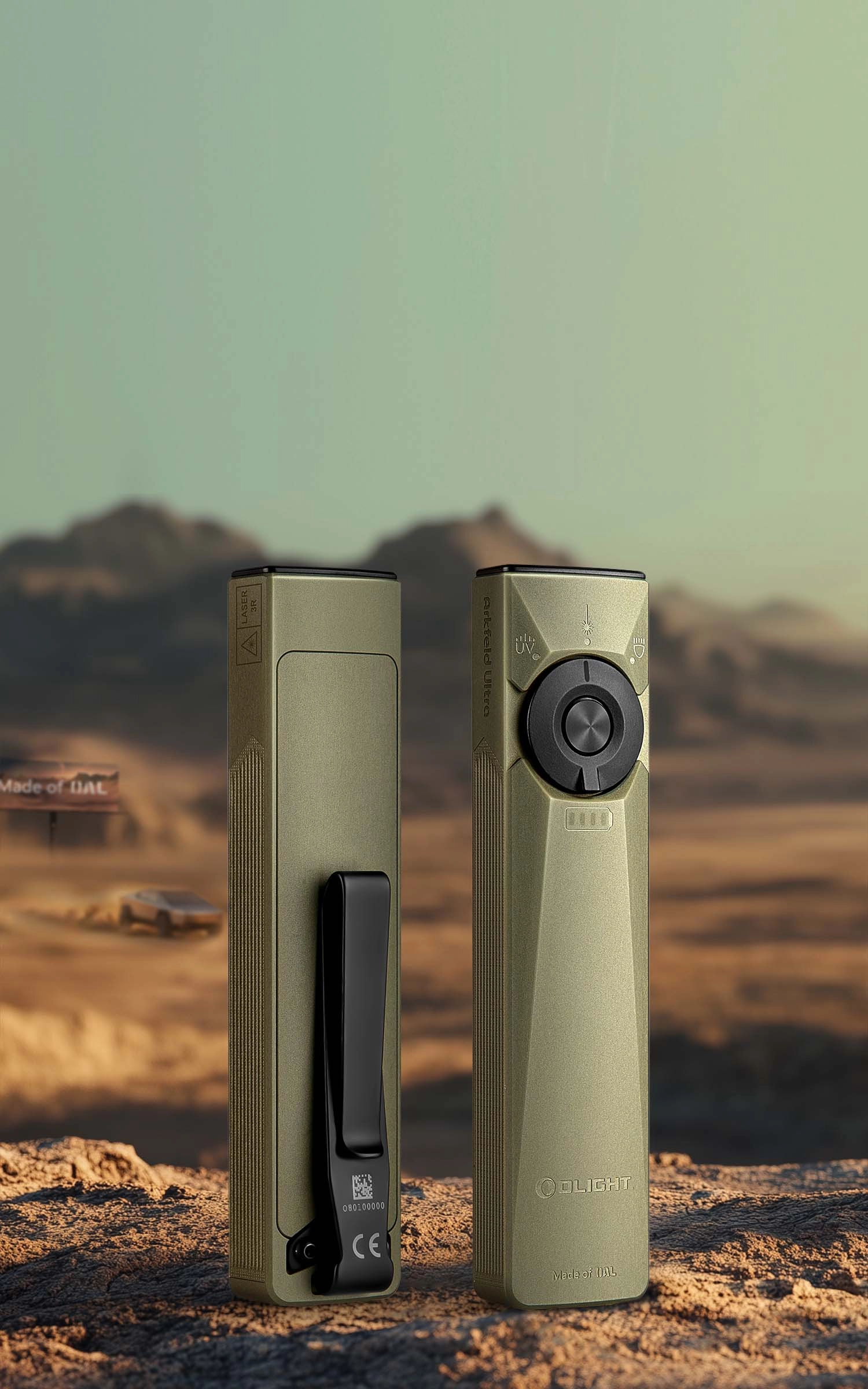 Arkfeld Ultra Flat Flashlight: O-Aluminum, Laser & UV - Olight