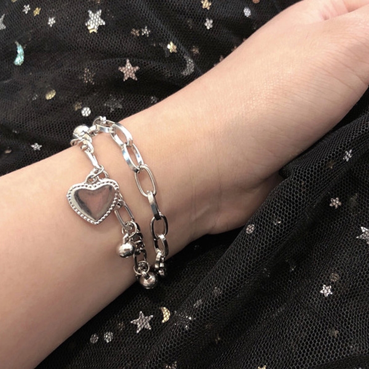 ハートモチーフ ダブルチェーン ブレスレット シルバー[品番