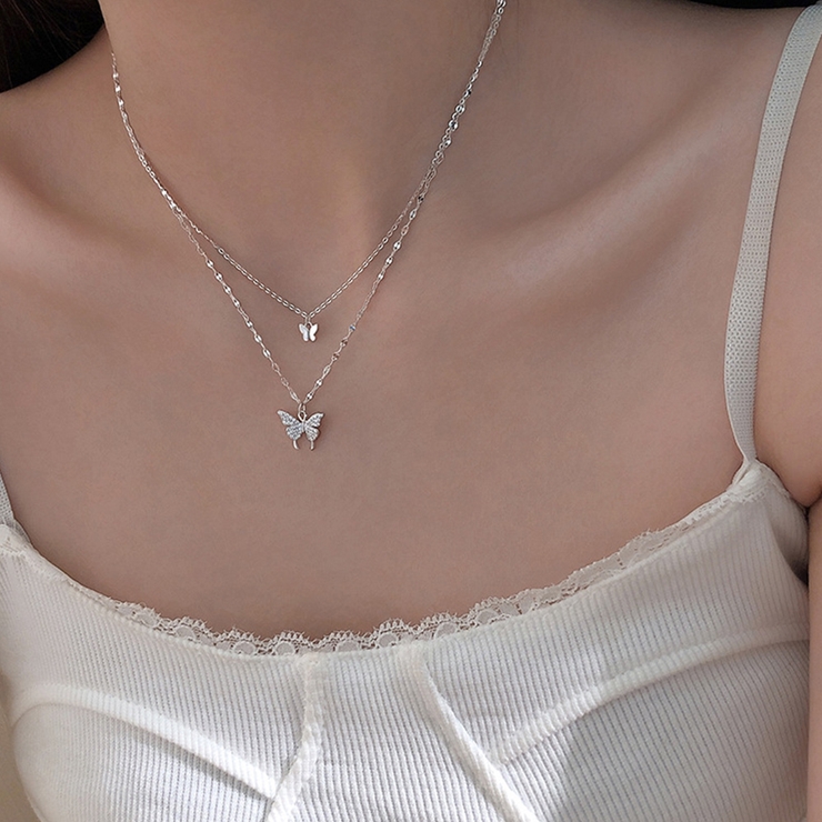2連ネックレス 蝶々 ジュエリー 上品[品番：II000007330