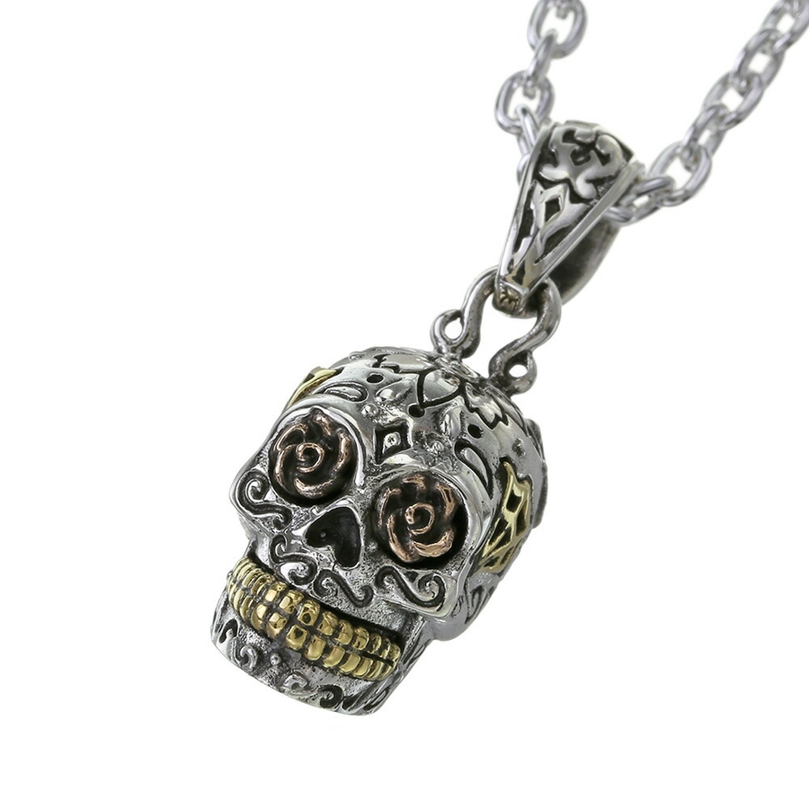 フラワーメキシカンスカルペンダントトップのみネックレスメンズ