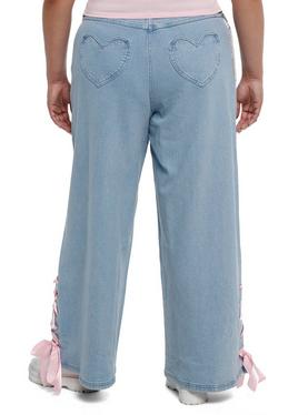 Sweet Society Pink Ribbon Heart Wide Leg Jeans Plus Size | Hot Topic