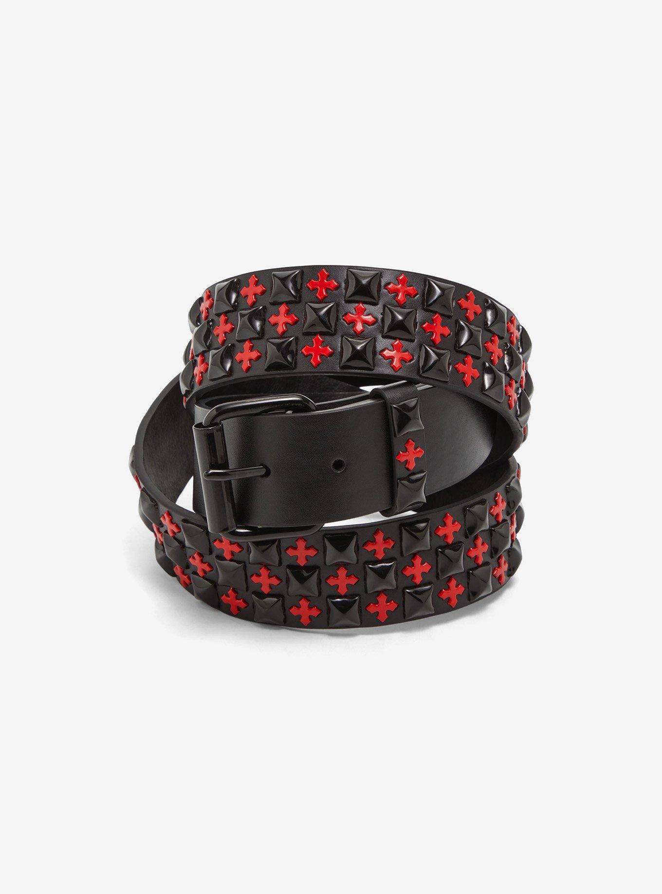 Black & Red Cross Pyramid Stud Belt | Hot Topic