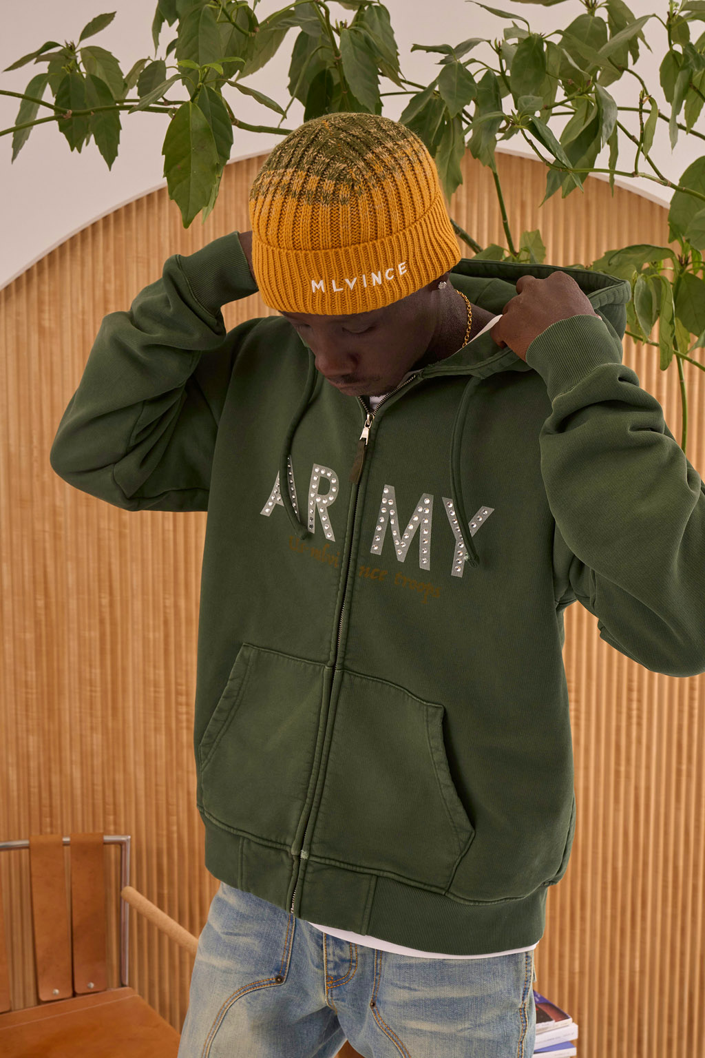 ARMY ZIP HOODY - GREEN - MLVINCE