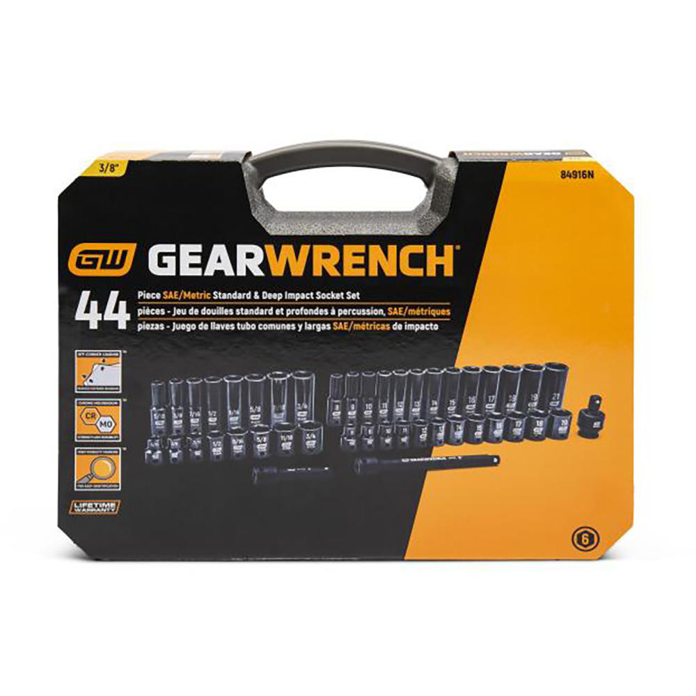 GEARWRENCH - Socket Set: Deep Impact Standard, 44 Pc, 3/8