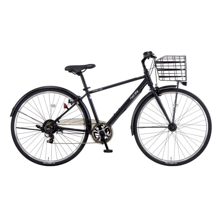 Feel sky パンクしにくい カゴ付クロスバイク27 6段LEDオート マット