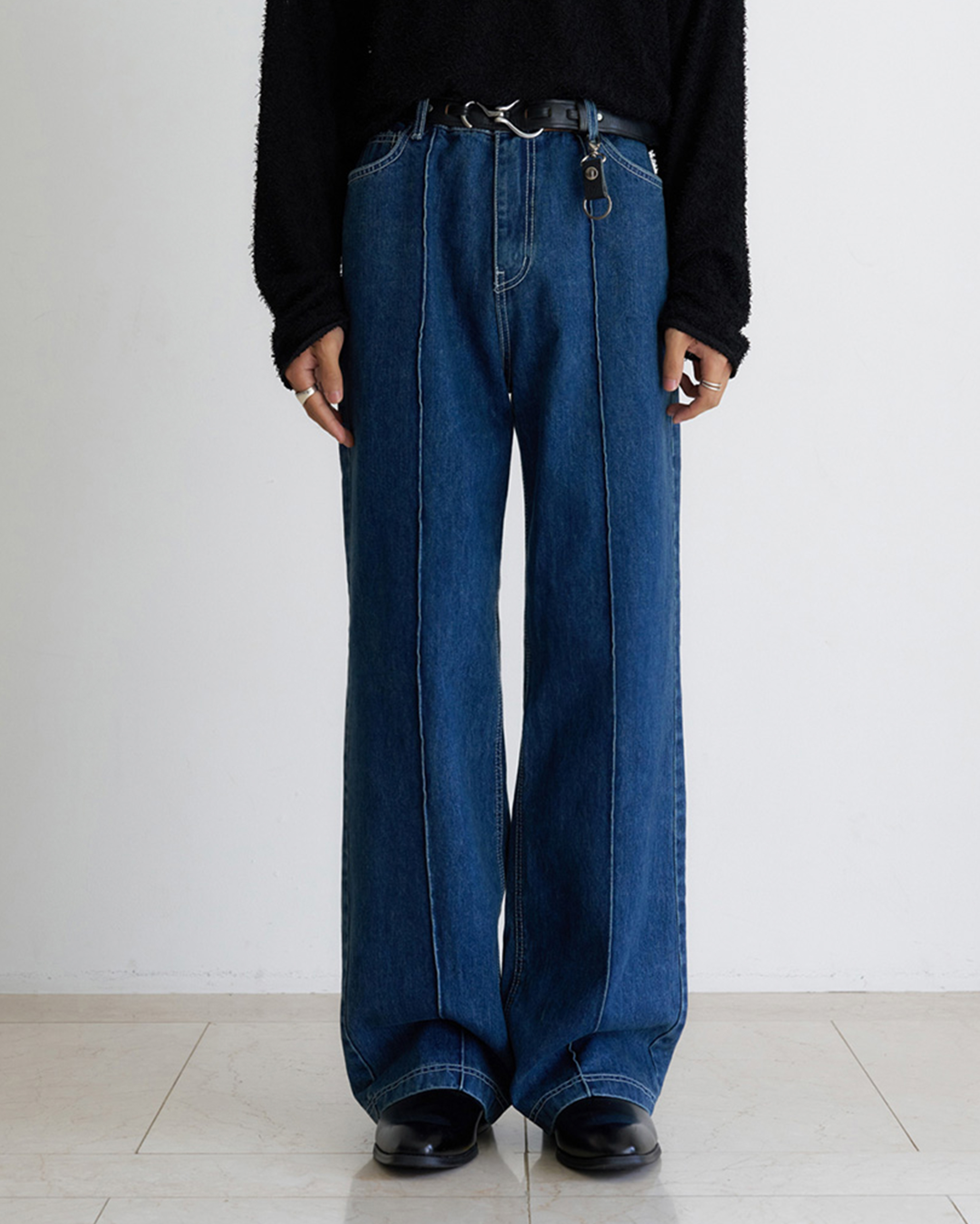 12回再販](ORIGINAL) ピンタックストレートデニムパンツ (medium blue