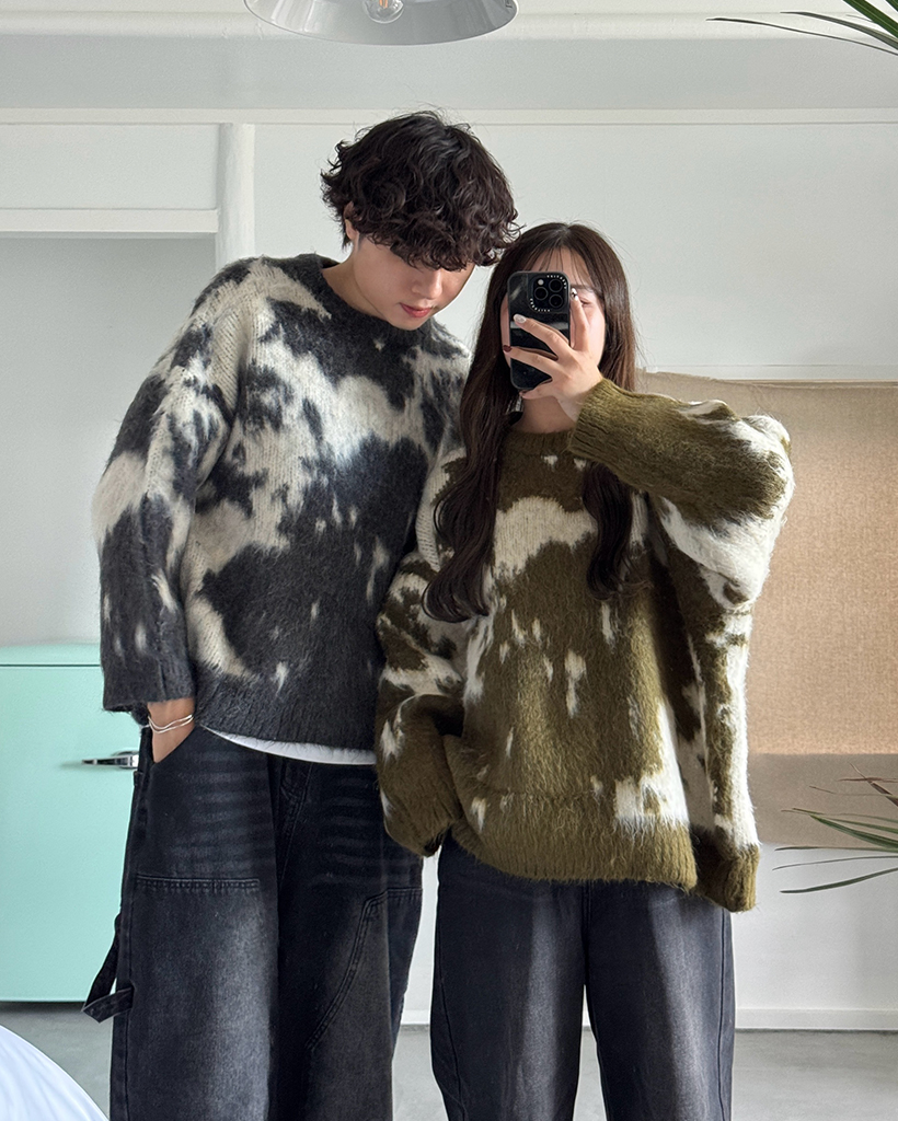 カウパターンモヘアニットルーズセーター | ファッション通販サイト NUGU