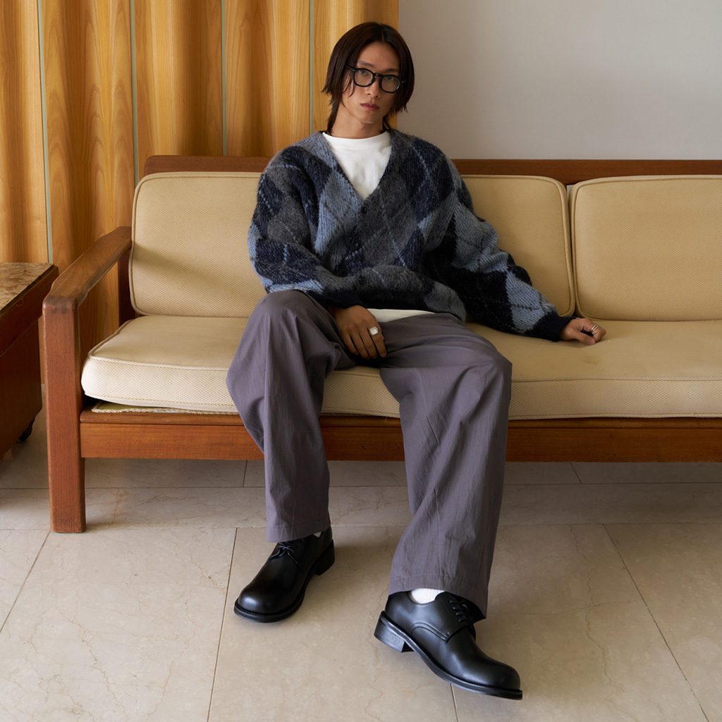 ORIGINAL) アーガイルアルパカニットカーディガン (navy