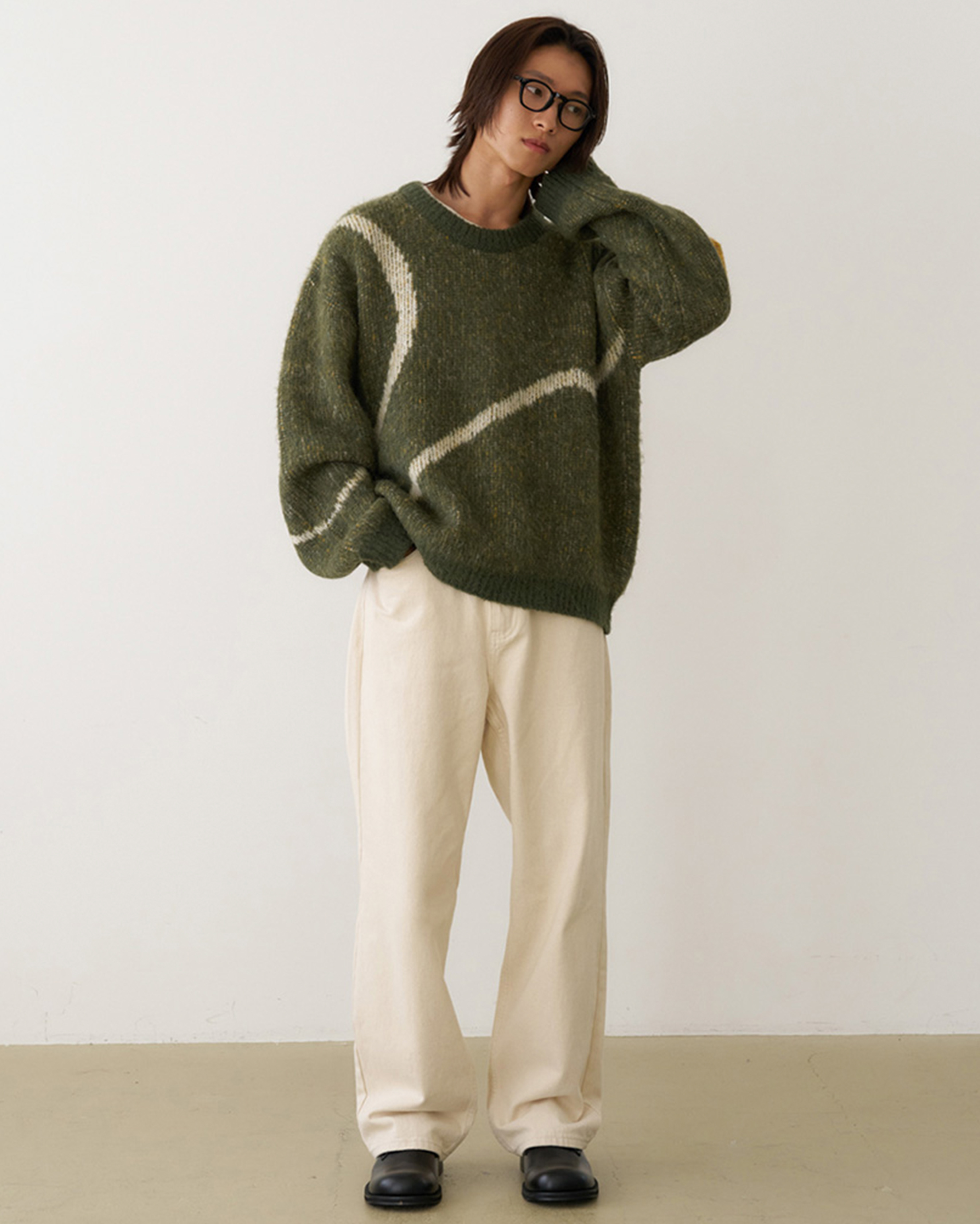 5回再販](ORIGINAL) ラインアートアルパカニット (khaki