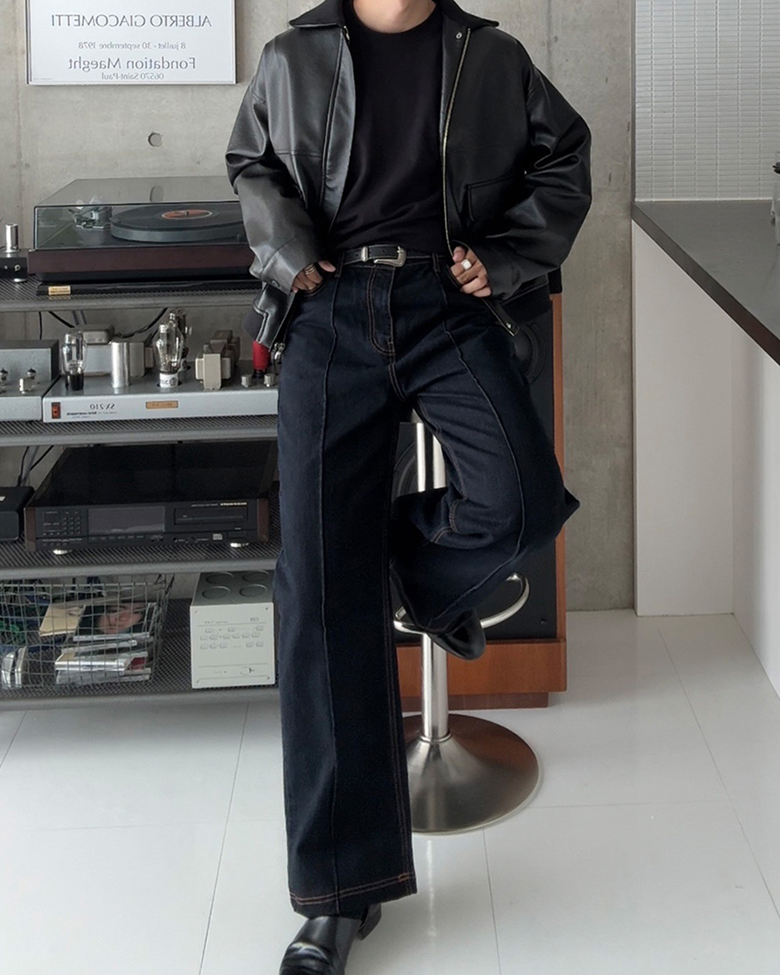 12回再販](ORIGINAL) ピンタックストレートデニムパンツ (black