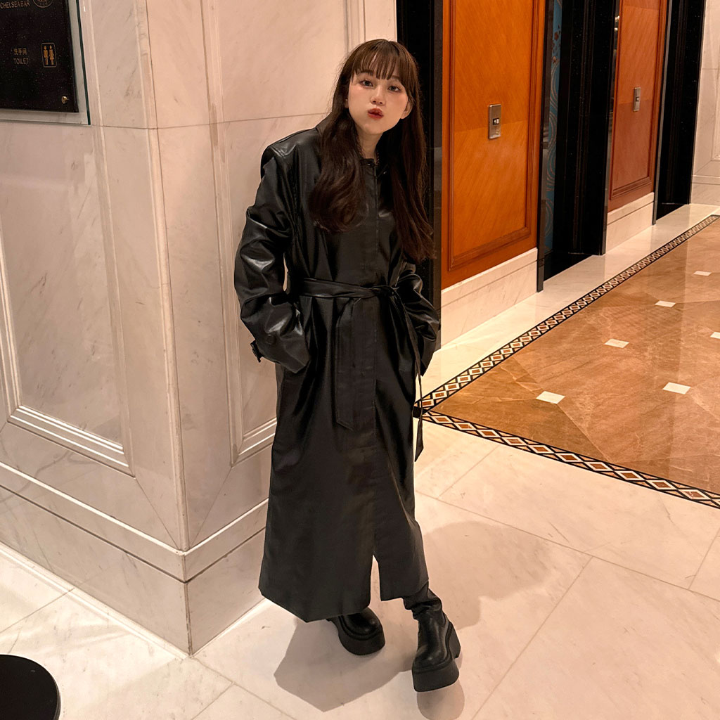 フェイクレザーシングルトレンチコート | ファッション通販サイト NUGU