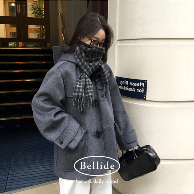 ORIGINAL) フード付き、ミディ丈ダッフルコート | ファッション通販