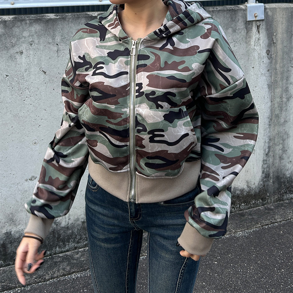 迷彩柄クロップドジップパーカー | ファッション通販サイト NUGU