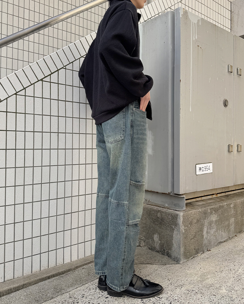 膝スリットラインデニムパンツ | ファッション通販サイト NUGU