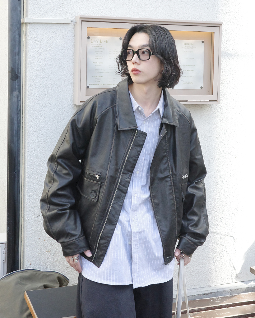 ユニセックス)ヴィンテージウォッシュレザージャケット | ファッション