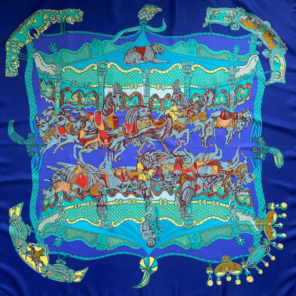 Tournez manège blue, green - Hermès Scarf Details | Scarf Sage