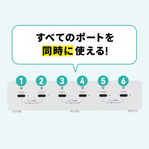 ACA-PD98【USB PD対応AC充電器（6ポート・合計72W）】タブレット