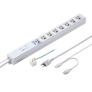 TAP-RE4UN【USB連動タップ（3P・8個口・2m)】USBポートに流れる電源を