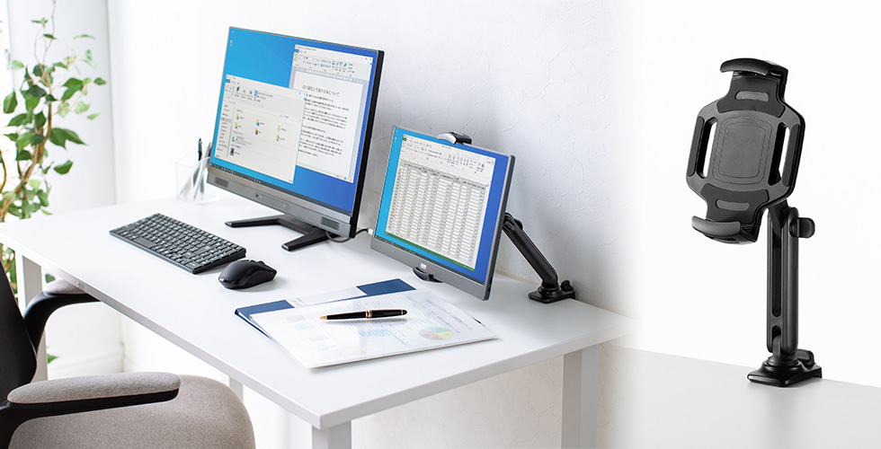PDA-STN55【クランプ式タブレットホルダー】クランプでデスクに固定