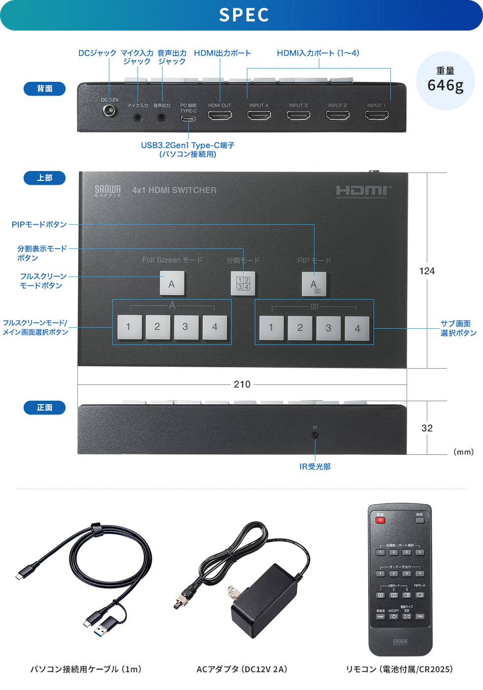 SW-UHD41UVC【4入力1出力HDMIスイッチャー（4K対応/画面分割