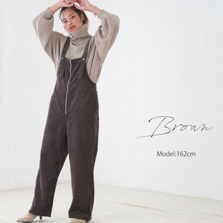 フロントZIPコーデュロイサロペット パンツ オーバーオール[品番