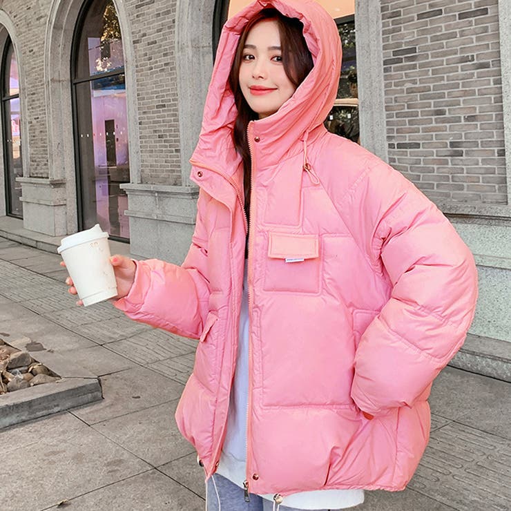 中綿フェイクダウンジャケット フード付き[品番：II000009489