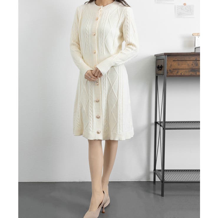 ケーブルニットワンピース ミニ きれいめ[品番：II000009342