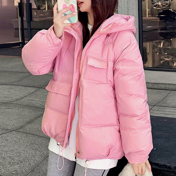 中綿フェイクダウンジャケット フード付き[品番：II000009489