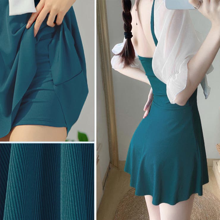 水着 体型カバー リボン ワンピース水着[品番：II000010228