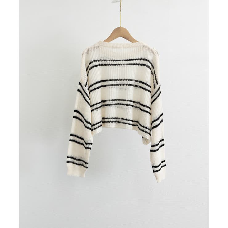 透かし編み ニットトップス ボーダー夏服[品番：II000011632