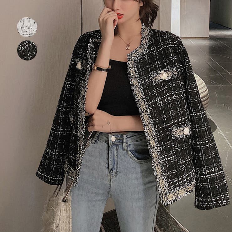 ツイード風 ジャケット レディース韓国風[品番：II000007843