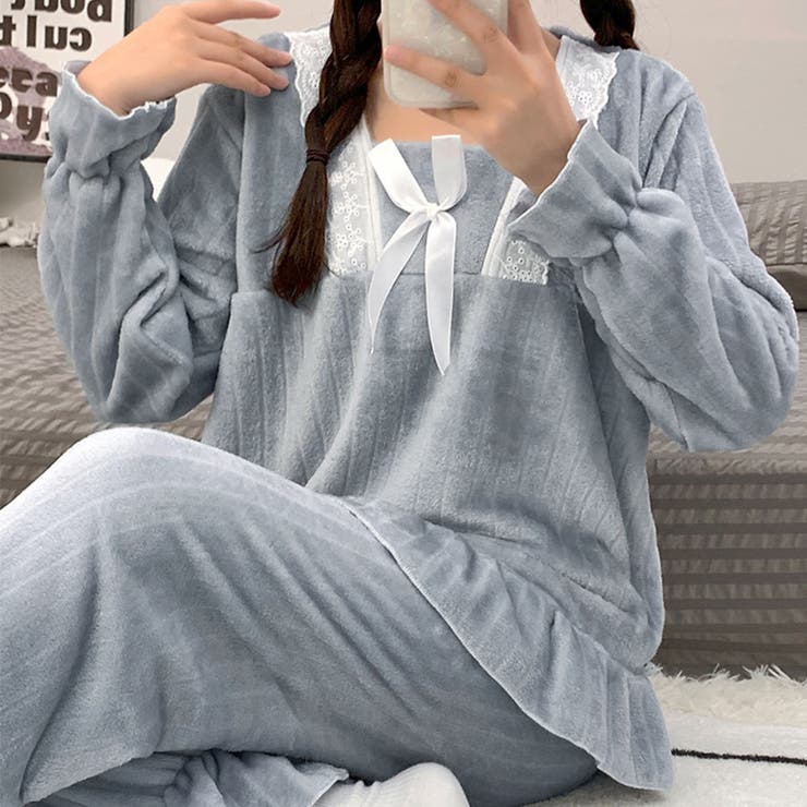 フリースパジャマ 上下セットアップ 韓国[品番：II000011127