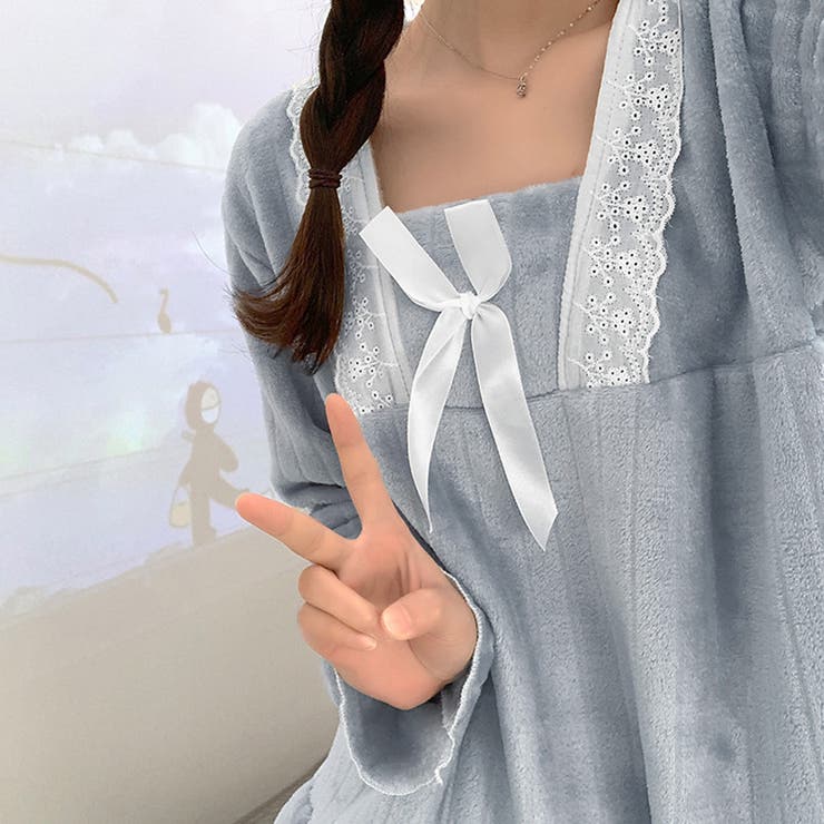 フリースパジャマ 上下セットアップ 韓国[品番：II000011127