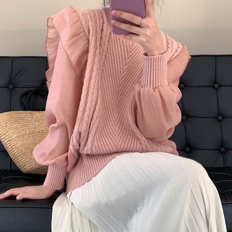 フリルニットトップス レディース 韓国風[品番：II000009374