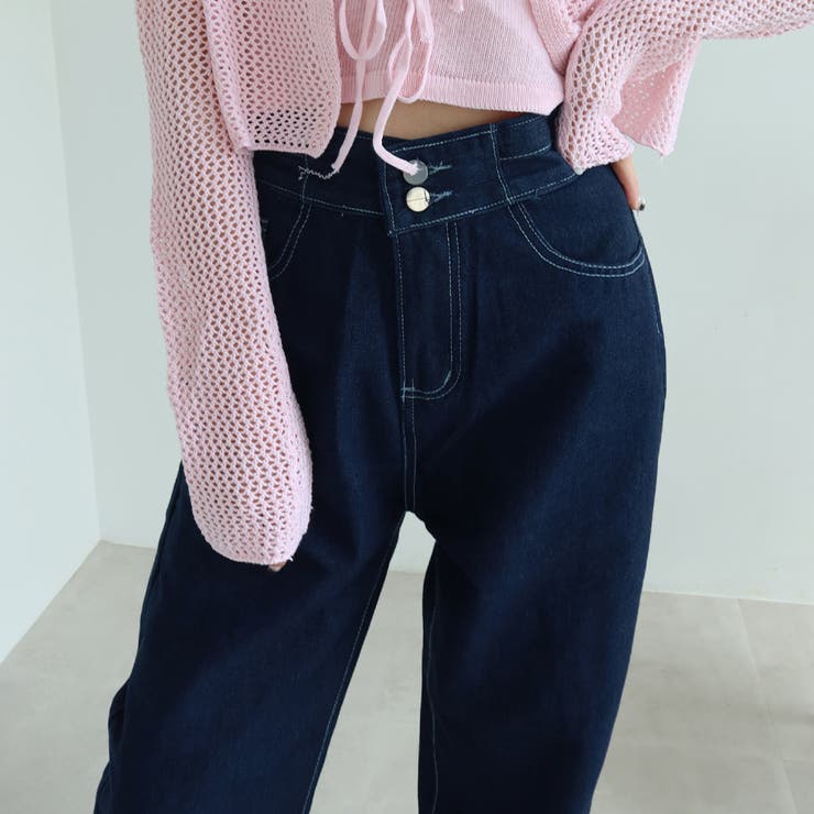 デニム ワイドパンツ ハイウエスト 脚長[品番：II000008313