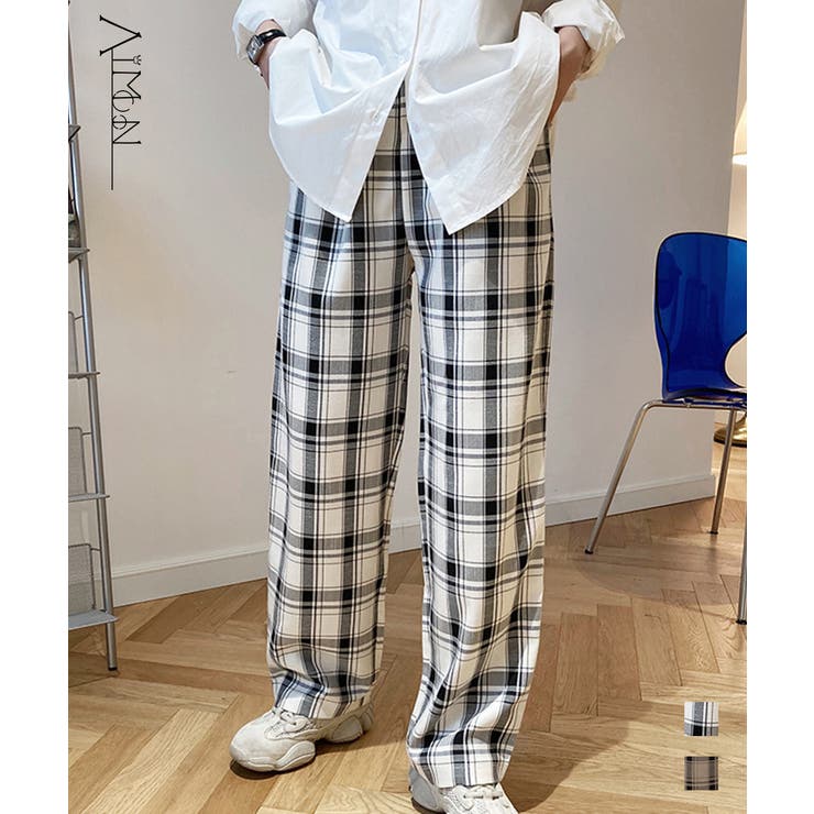 チェック柄 ワイドパンツ レディース オフィスカジュアル[品番