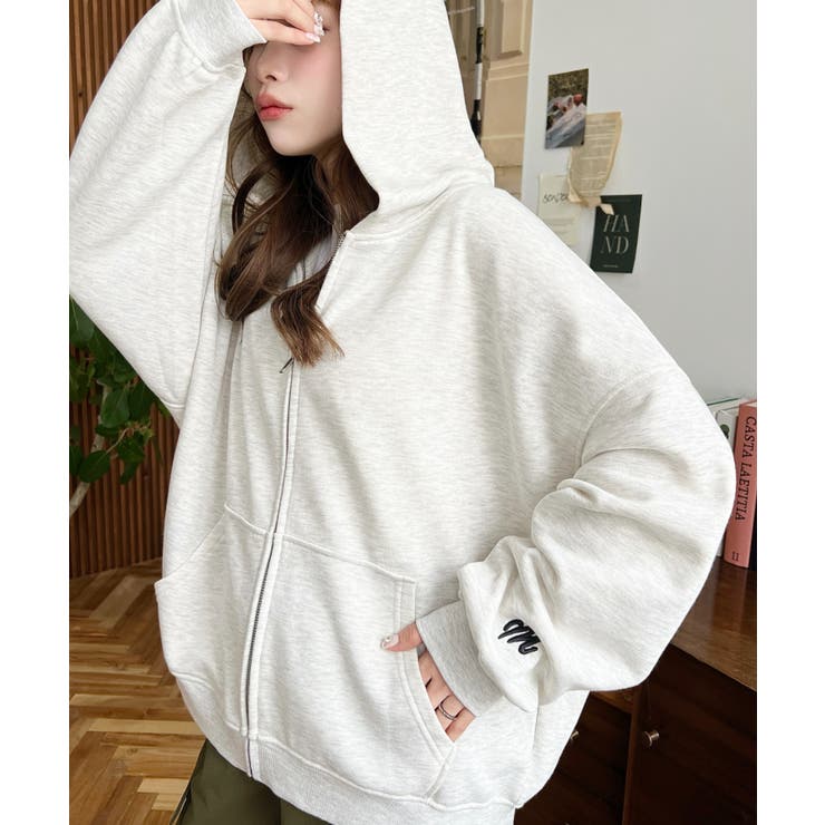 裏毛袖ワンポイントバック刺繍ジップアップパーカーTC[品番