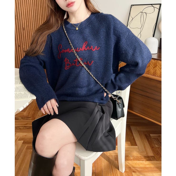 コードロゴ刺繍ニットプルオーバー6G[品番：ERMW0004038]｜moment+