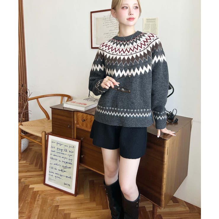 ミックスアルパカライク求心ジャガードニットプルオーバー 6G[品番