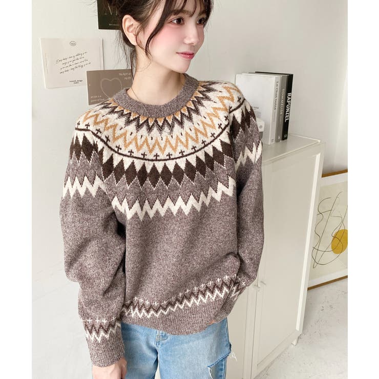 ミックスアルパカライク求心ジャガードニットプルオーバー 6G[品番