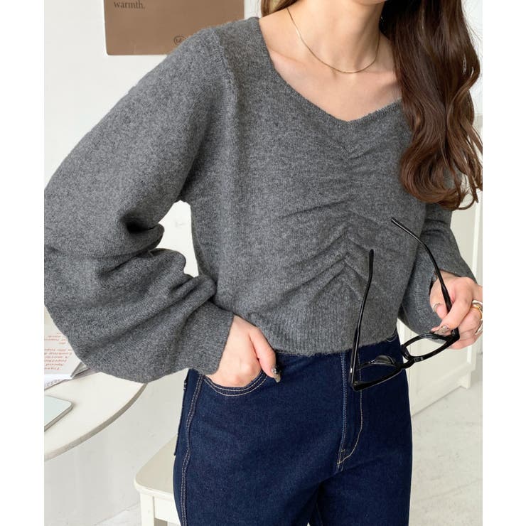 アルパカライクフロントシャーリングミックスニットプルオーバー[品番