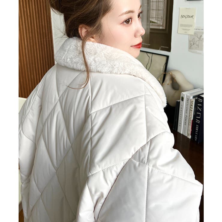 ダイヤキルトファー使い2WAYカラーコートマットポリエステル中綿[品番