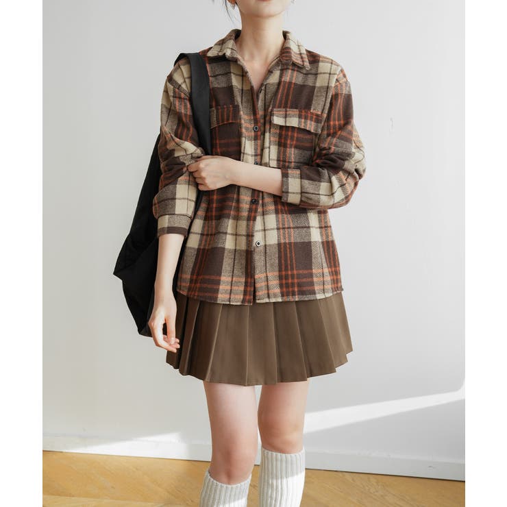 ゆったり裏起毛ビッグシャツジャケット チェック柄ブルゾン 柔らかく