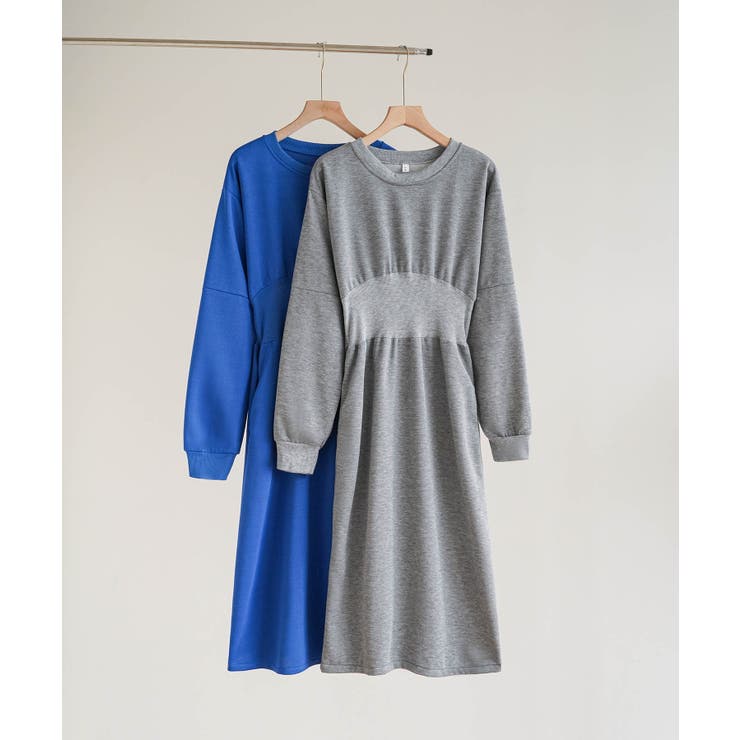 カジュアル過ぎないスウェットロングスリットワンピース 長袖 春[品番