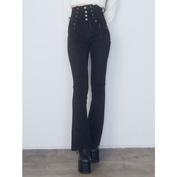 Wレースアップハイウエストフレアパギンス[品番：MKSW0055785]｜EMODA